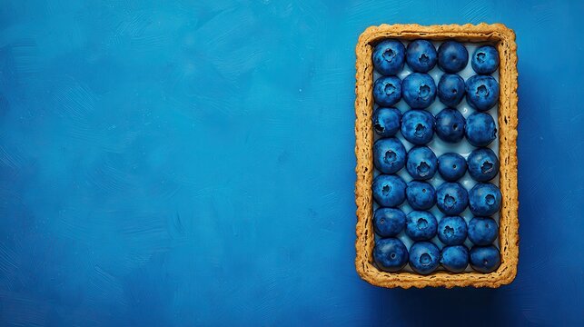 Snackification Concept. Fresh Blueberries in a Well-Designed Crust on a Blue Background for Culinary Inspiration