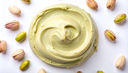 Close-up of a smooth light green pistachio cream