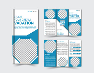 Corporate travel trifold brochure template. Modern Creative and Professional tri fold brochure vector design.