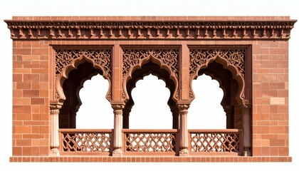 Intricate Indian Red Sandstone Jali Balcony with Arches