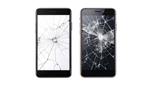 Mobile Phone with Cracked Screen and Broken Back Glass, Isolated on Transparent Background PNG - Powered by Adobe