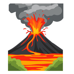 Active Volcano Eruption with Lava and Smoke Vector Illustration