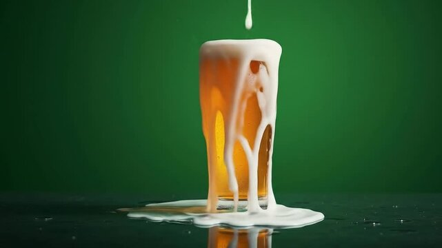 A refreshing beer mug with a splash against a vibrant green studio backdrop