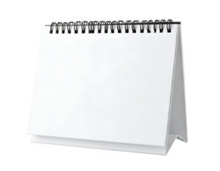 A clean, blank desk calendar with spiral binding stands upright, ready for custom branding or scheduling.