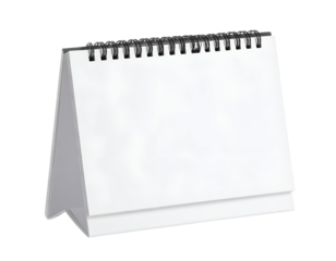 A pristine blank desk calendar stands ready for your custom designs and important daily planning.