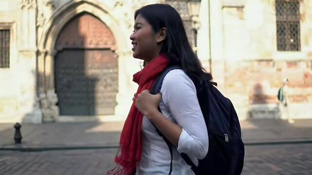 Parisian Discovery: Woman Exploring Historic Architecture