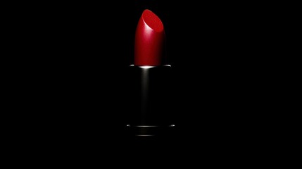 Close-up of a single red lipstick on a black background.