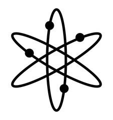 Atomic model icon on transparent background, flat line design, vector illustration