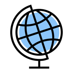 Earth Globe icon on transparent background, flat line design, vector illustration