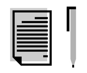 Set of Business icons: document and pen, on transparent background, flat line design, vector illustration