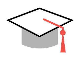 Mortarboard icon on transparent background, flat line design, vector illustration