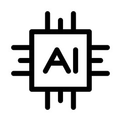 AI chip line icon – editable stroke symbol for artificial intelligence processor, neural hardware, and embedded computing.