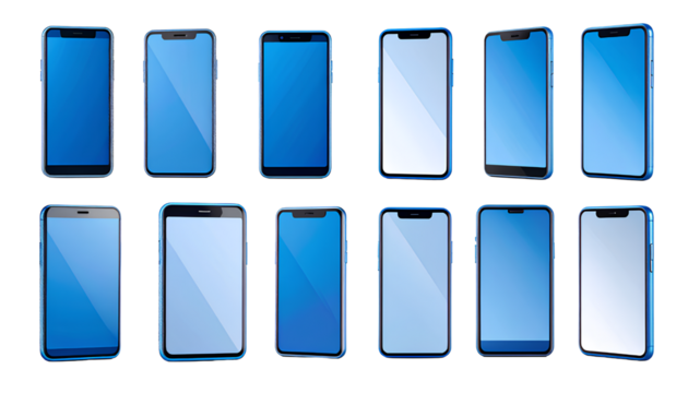 Sierra Blue Smartphone Frame with Blank Screen, Collection on Transparent Background PNG