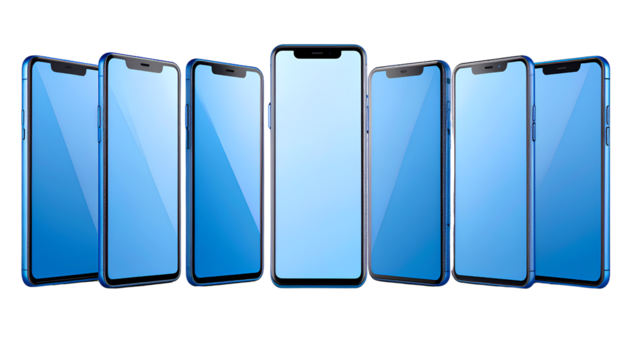  New Sierra Blue Mobile Phones with Blank Displays, Isolated on Transparent Background PNG