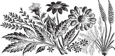 Elegant Botanical Illustration A Vintage Floral Bouquet