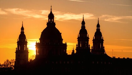 Silhouette of Dresden's iconic Frauenkirche at sunset