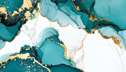 Teal and Gold Marble Abstract Background