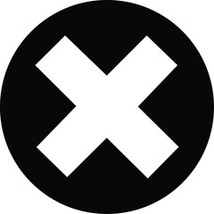 Black Cross Icon in Filled and Outlined Circle on White Background