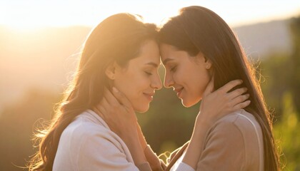 Tender Moment Between Two Women at Sunset