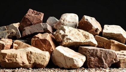 Textured Raw Stones Pile Against Black Background