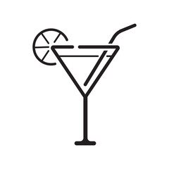 Outline Cocktail Icon with Lemon Garnish