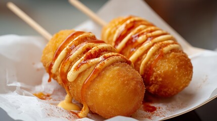 with hot chili sauce and creamy cheese with tomato sauce and mayonnaise 