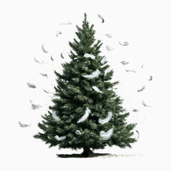 Serene Winter Elegance Christmas Tree Adorned with Falling Feathers