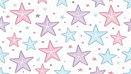 Obraz premium Colorful Star Pattern Design: Artistic Background with Pink, Purple, and Blue Stars on White Surface for Crafts and Decor