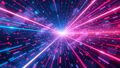 Obraz premium imagine a mesmerizing art piece set in a realm of abstract futurism, the scene unfolds with a dynamic background pulsating with vibrant hues of pink and blue