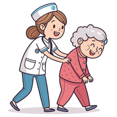 create vector bold stroke of cartoon nurse helping (1)
