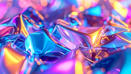 Abstract Iridescent Metallic Waves with Bokeh Lights