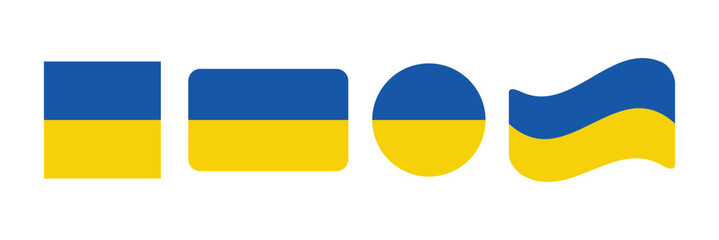 ukraine flag. ukrainian flag set in square, circle, waving flag shape icons. Vector illustration.