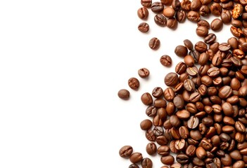 Naklejka premium Intricate border of roasted coffee beans on white, coffee beans, background