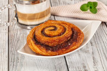 Homemade cinnabon swirl pastry with cinnamon