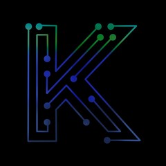 Letter K logo design template, Technology abstract dot connection cross vector logo icon circle logotype