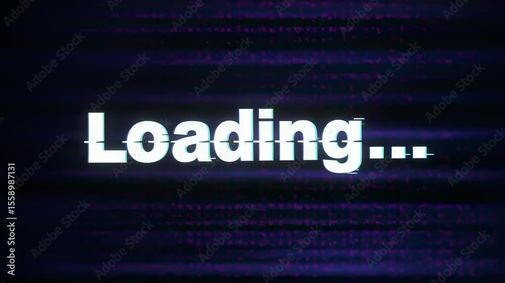 Poster Loading text with digital glitch effect. Computer screen display indicating data retrieval and system process. Abstract footage.