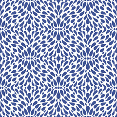 Deep ultramarine fluent organic geometric water drops on pure white