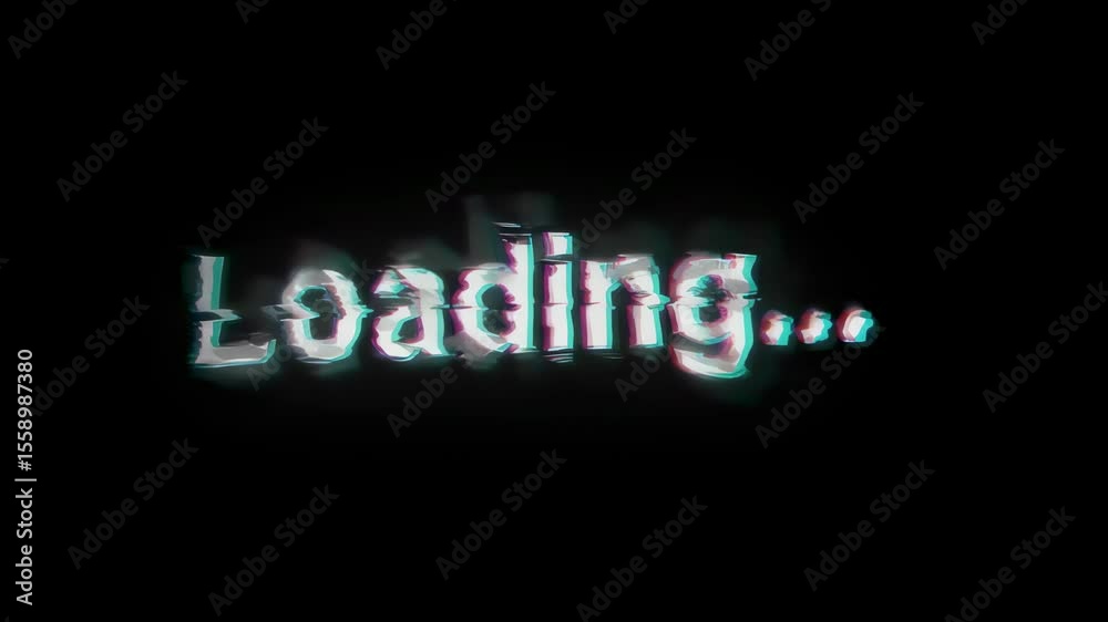 Poster White loading text animation with glitches. Digital data transfer with distortion effect. Computer screen message. Glitch art concept animation.