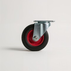 Red heavy duty caster wheel with metal mounting plate on white background