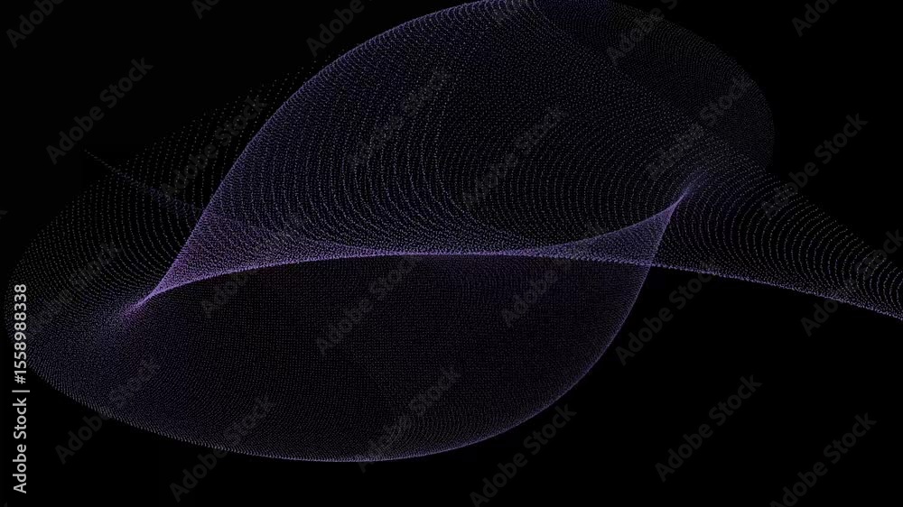 Poster Black and purple 3D sci-fi animation background, particle wave shape visual looping wave effect