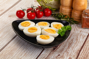Boiled chicken eggs with bright yolk