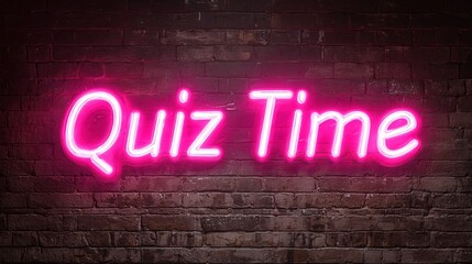 Bright pink neon sign with the words "Quiz Time" against a rustic brick wall. Game nights and trivia events call to mind lively gatherings and friendly competition.