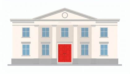 Flat Design Classic Building Facade with Red Door and Blue Windows