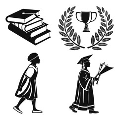 Achievement Icons: Graduation, Academic Success, Awards, Education, Learning, and Excellence
