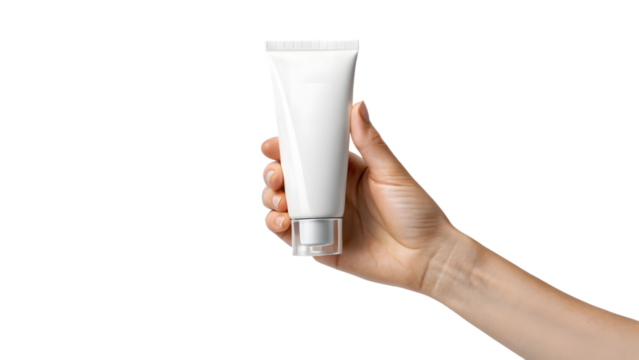 Hand holding a tube isolated