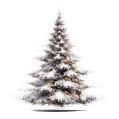 Fototapeta premium Snow-Covered Christmas Tree with Warm Lights, Isolated on White Transparent background
