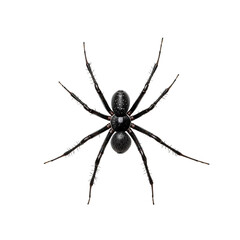 Black spider with white spots detailed view eight legs isolated on black background