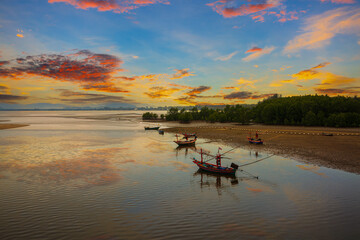 Beautiful beach and sea view in the morning in Thailand,The beach in the evening,Coconut trees and...