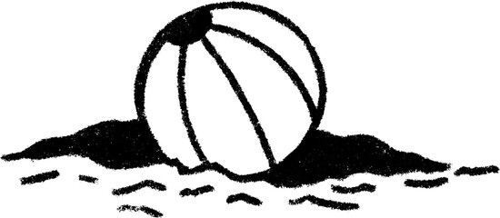 Striped beach ball half buried in sand sketch for summer fun theme