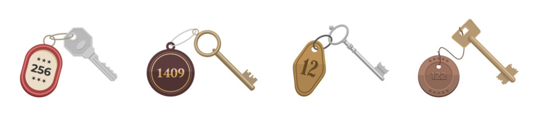 Hotel or house keys vector set icon